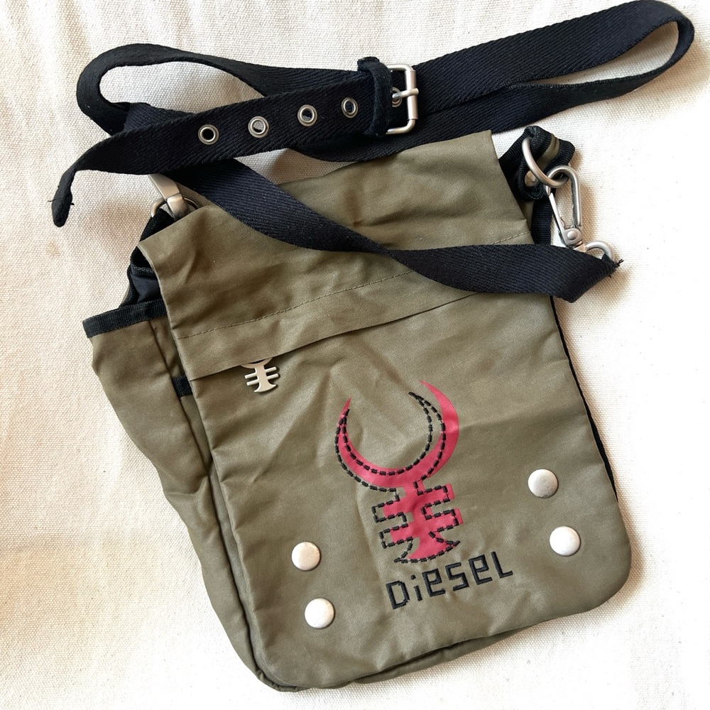 Diesel Vintage 90S  2Way Nylon Bag Khaki Black with Logo Embroidered
